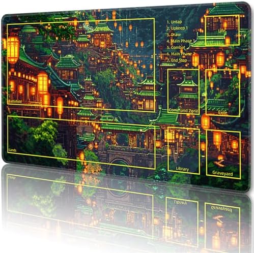 MTG Playmat with Zones Magic Card Playmat Game Mat,TCG & CCG Card Games Mat with Free Storage Bags Size 24 x 14 Inches (with Zones,House)