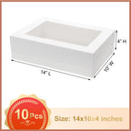 Mcfleet 10pcs 14x10x4 Cake Boxes with Window Rectangle Quarter Sheet Bakery Boxes for Pastry Baking Cake, Cupcakes, Donuts, Cookies, Pie Treat Packaging White Large