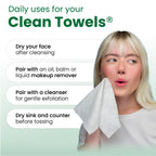Clean Skin Club Clean Towels® XL Sensitive Skin | Ultra-Soft Disposable Face Towels Infused with Aloe & Glycerin | Dermatologist-Approved Towels for Sensitive Skin, Makeup Remover Dry Wipes, 50 count