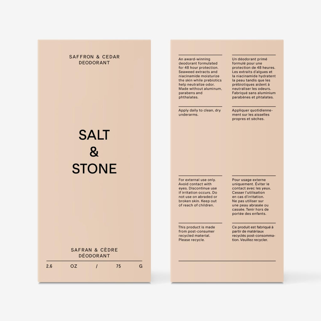 Salt & Stone Aluminum-Free Deodorant for Women & Men Saffron & Cedar 2.6 oz