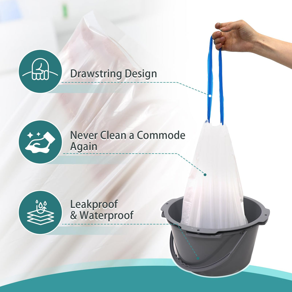 Commode Liners with Absorbent Pads, 50 Bedside Commode Liners and 50 Commode Pads, Portable Toilet Liners, Disposable Commode Bags Universal Fit All Standard Toilet Chair Bucket