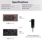 BIOWIND Quiet Register Booster Fan Fits 4" x 10" Register Holes, 10-Speed Smart Heating Cooling AC Vent Fan with Remote Control and Thermostat Control - Bronze