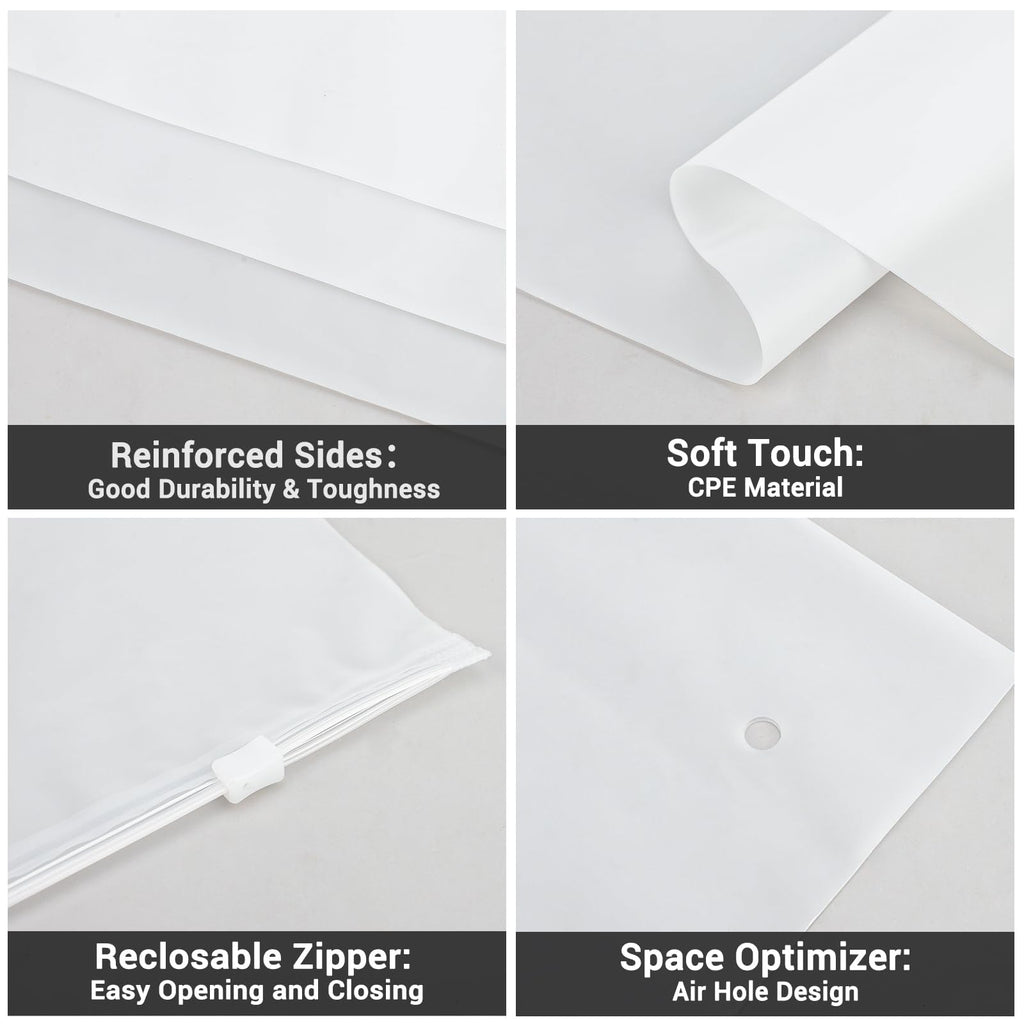 Svaldo T Shirt Bags, 100PCS 9x12" Frosted Zipper Packaging Bags for Clothing, Resealable Poly Plastic Apparel Merchandise Zip Bags for Shipping Clothes Shirts Jeans Bathing Suit, with Vent Hole