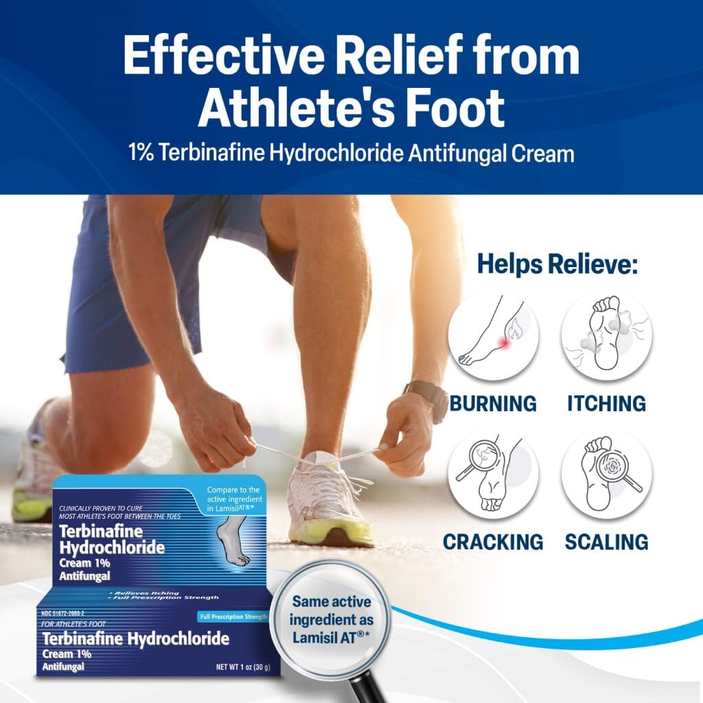 TARO Terbinafine Hydrochloride antifungal Cream 1% - Athletes Foot Cream Extra Strength, relieves itching & Burning, Cures Most Athlete's Foot, Jock Itch & Ringworm