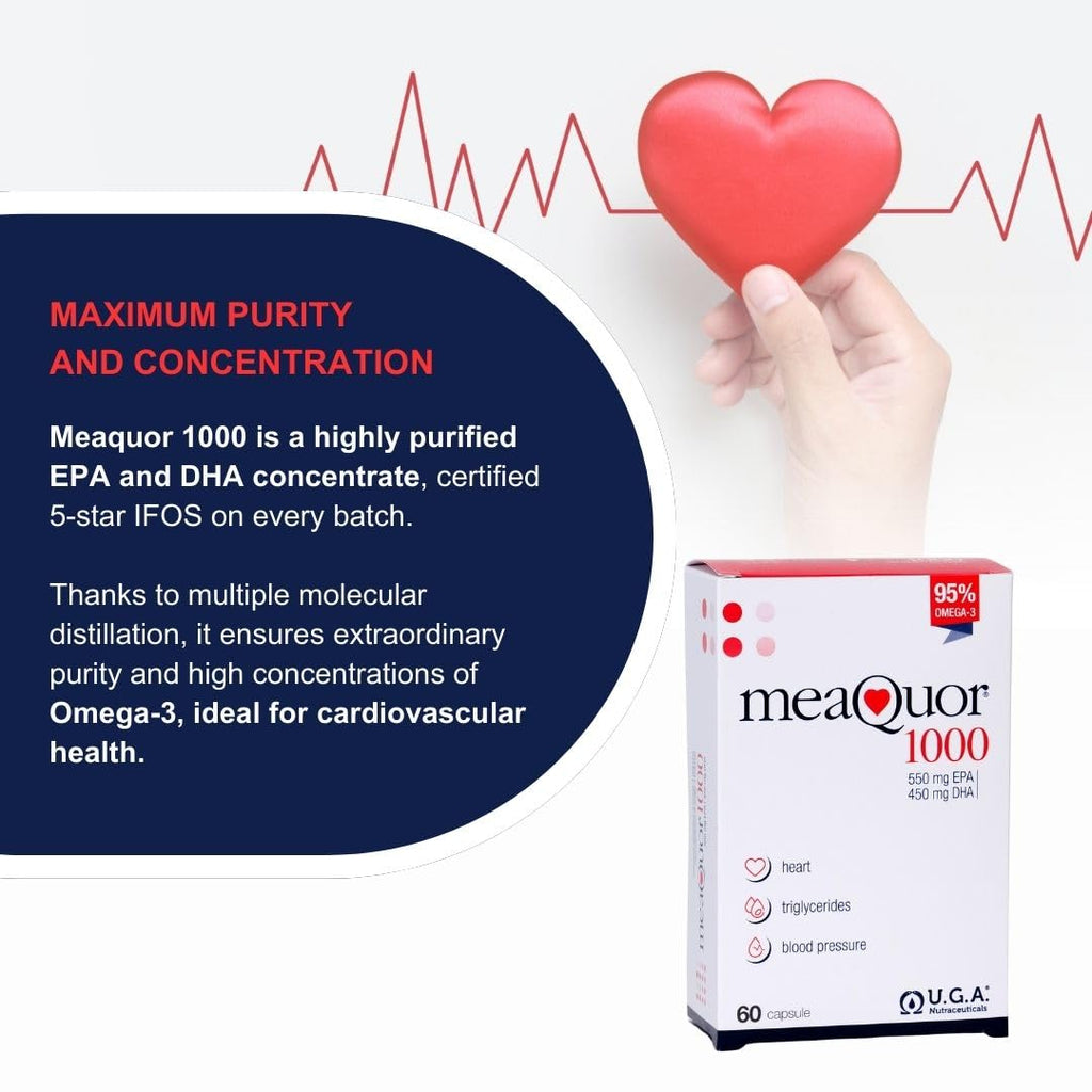 Meaquor 1000 Omega 3 Fish Oil Capsules IFOS Certified - Omega3 1000mg Supplement with EPA and DHA - No Aftertaste (60 Softgel Caps)