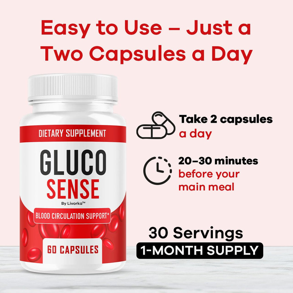GlucoSense – Official GlucoSense Capsules, Pills Support Advanced Blood Formula Supplement, All Natural Premium Health & Wellness - Maximum Strength, 60 Capsules for 1 Month