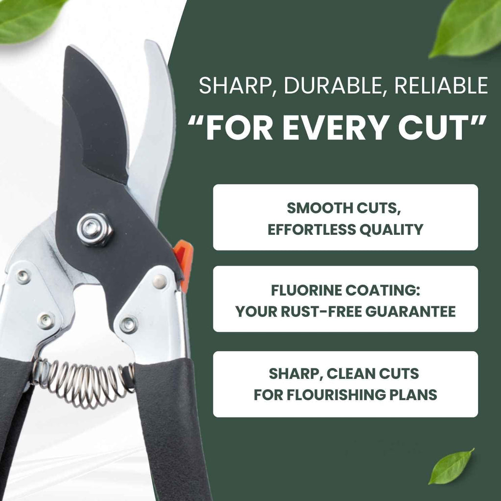 Saboten Japanese Pruning Shears 7.9" – Professional Bypass Garden Clippers, Made in Japan, Sharp Carbon Steel Blade with Sap-Resistant Fluorine Coating, Cuts up to 3/4 in (20 mm)