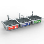 ASSURED SIGNS Wash Rinse Sanitize Sink Labels - 2.75" x 9" - 10 Pack - 3 Compartment Sink Stickers - Includes Hand Wash Only Sign - Bilingual English Spanish - For Restaurant Food Truck Commercial Kitchen