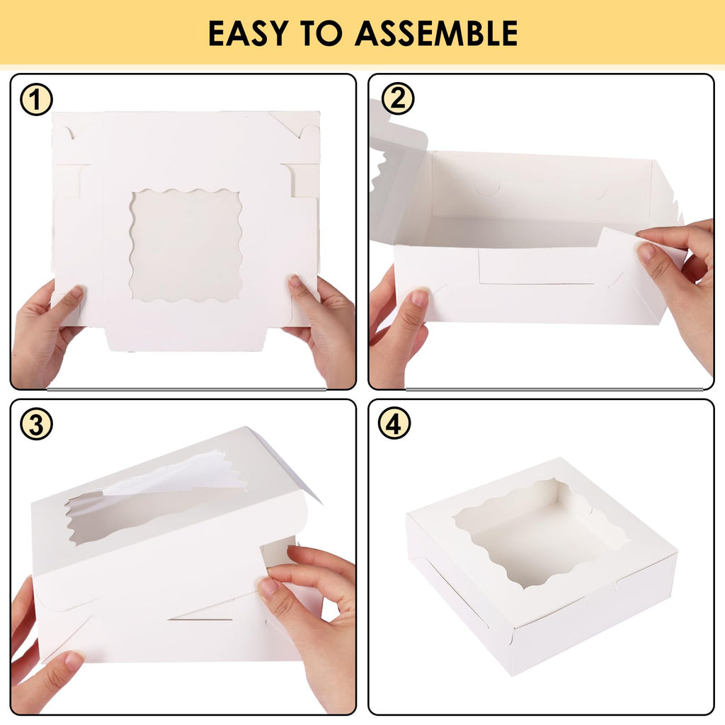 Moretoes 30pcs Bakery Boxes, 8x8x2.5 Cookie Boxes with Window, White Treat Containers for Donuts, Chocolate Strawberries, Pie, Birthday Party, Mother's Day, Weddings