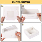 Moretoes 30pcs Bakery Boxes, 8x8x2.5 Cookie Boxes with Window, White Treat Containers for Donuts, Chocolate Strawberries, Pie, Birthday Party, Mother's Day, Weddings