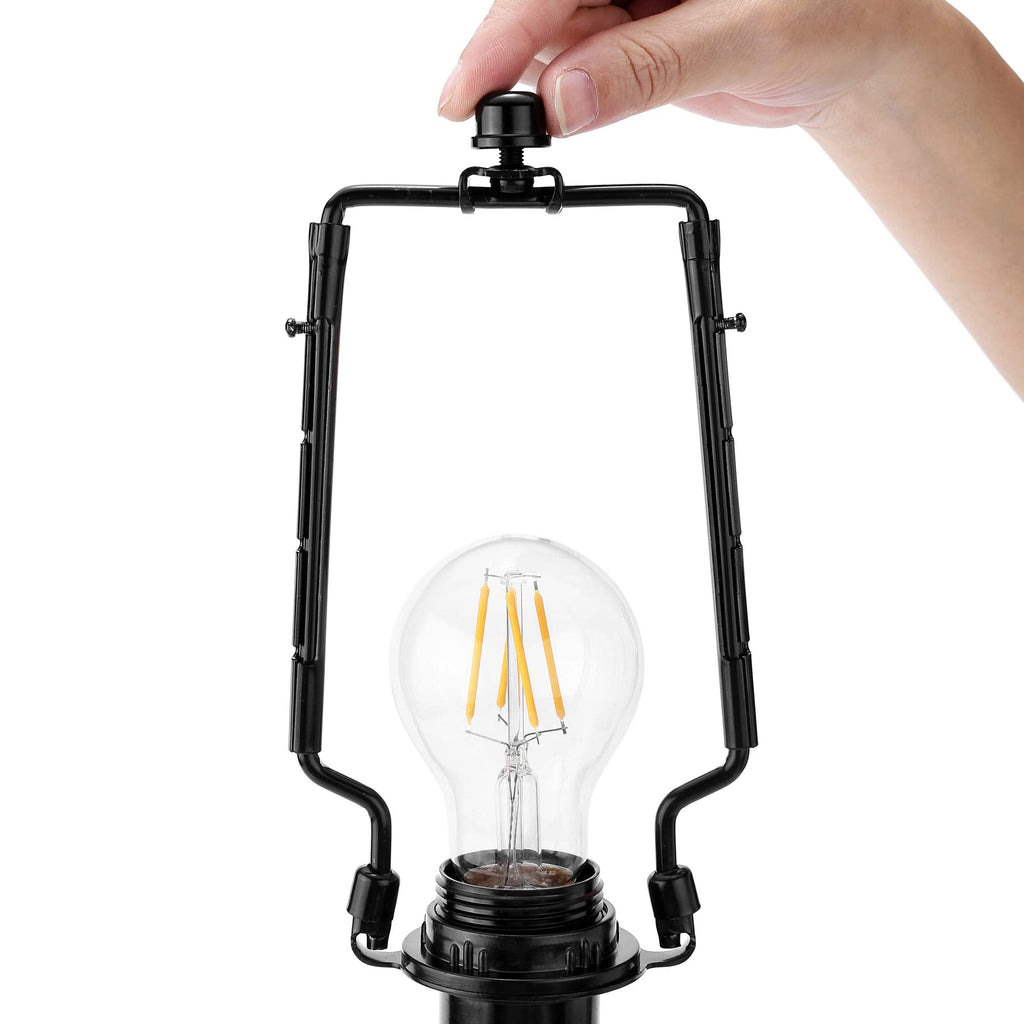 Mornajina 2Packs 7 8 9 10 inch Lamp Shade Harp Holder, Adjustable Lamp Harps and Finals, Fit both Standard Lamp Rod and E26 E27 Light Base UNO Fitter Adapter Converter Finial Set (Black)