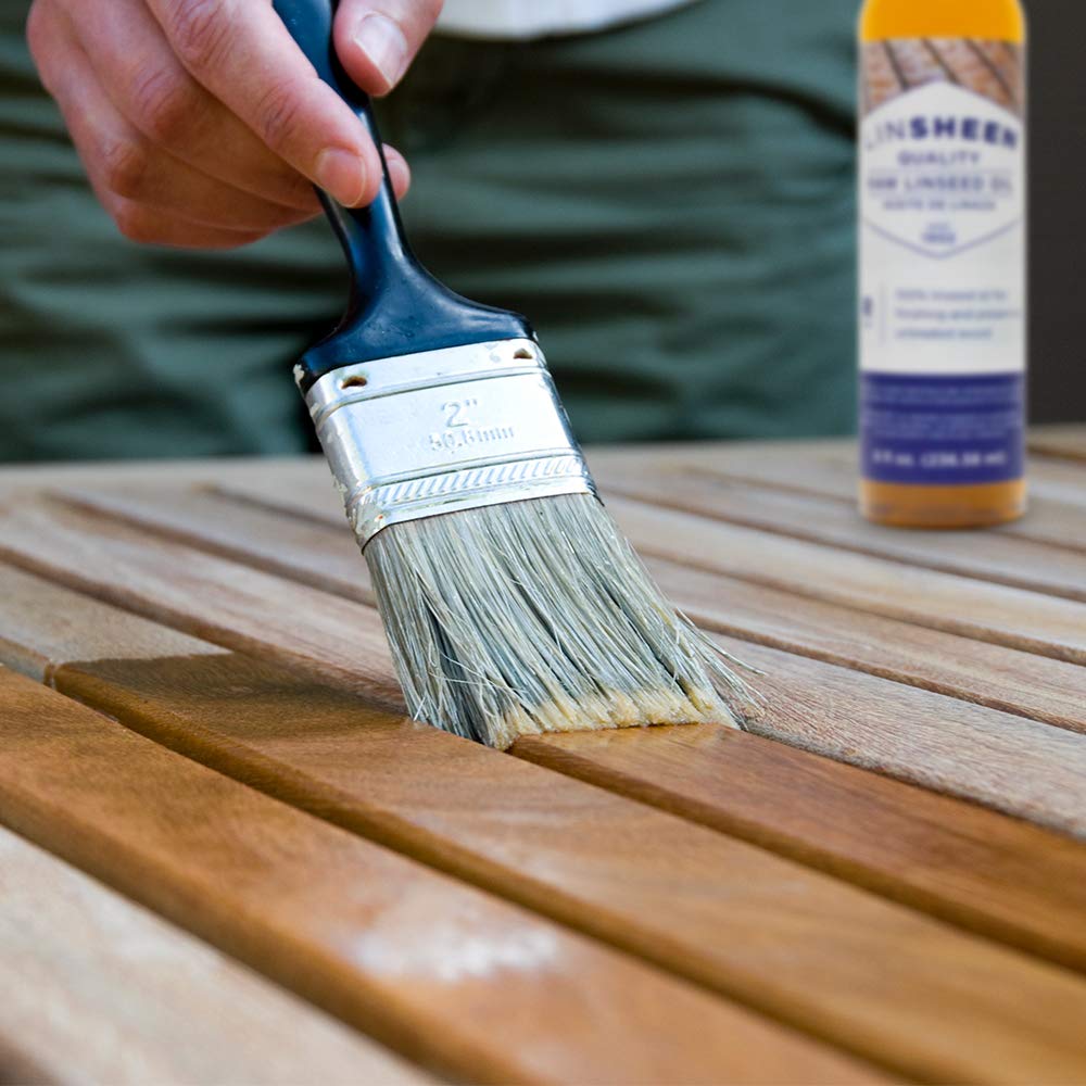 LinSheen Raw Linseed Oil – Flaxseed Wood Treatment Conditioner to Rejuvenate, Restore and Condition Wood Patio Furniture, Decks to Kitchen Cutting Boards, 32 oz Bottle
