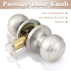 Probrico 10 Pack Round Passage Door Knob(Non-Locking Knobs), Keyless Doorknobs Interior/Exterior Door Lockset,Passage Knobs for Hallway/Closet,Satin Nickel Finish Modern Design Door Hardware