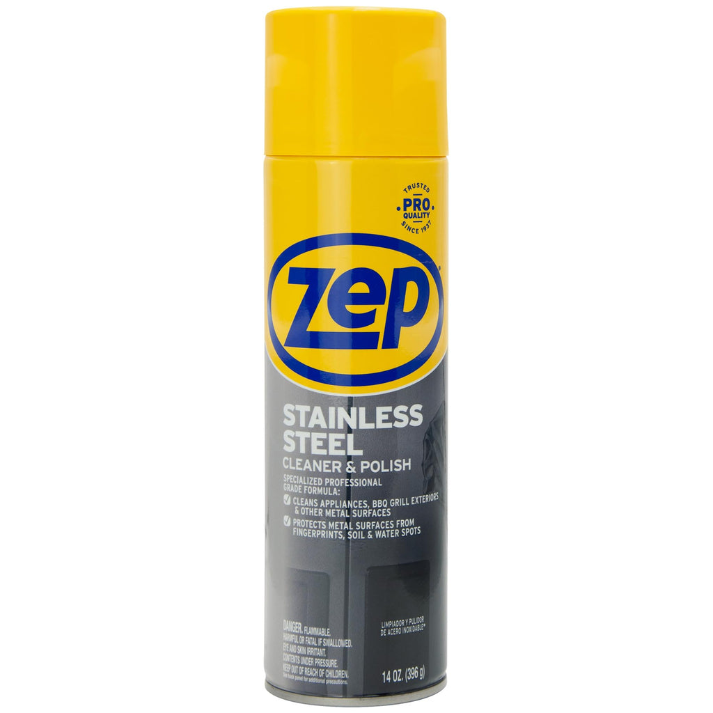 Zep Stainless Steel Cleaner and Polish - 14 oz (Case of 12) ZUSSTL14 - Protects Metal Surfaces From Fingerprints, Soil & Water Spots