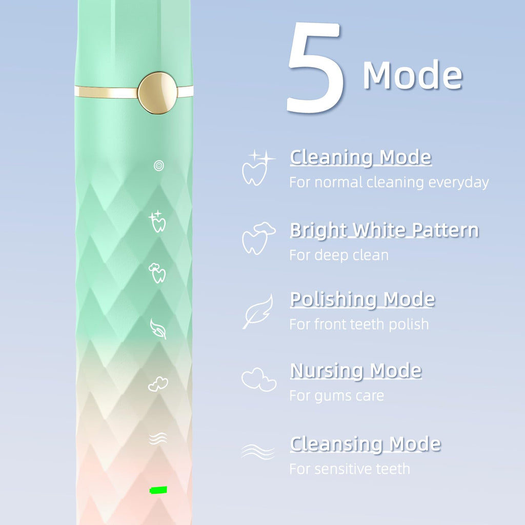 Sonic Electric Toothbrush Set, Equipped with 10 Brush Heads and Travel Case, IPX8 Waterproof, 2-Minute Timer, 42000 High-Frequency Vibrations, 5 Modes, The First Choice for Gift Giving, Green Pink