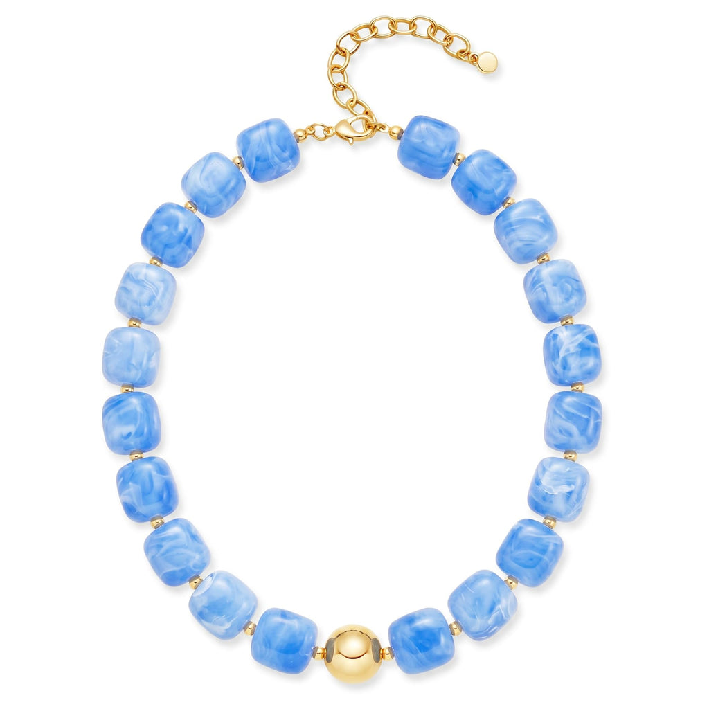 TENTMENTISE Chunky Necklaces for Women - Blue Beaded Necklace for Women, Blue Colorful Choker Necklaces, Womens Summer Beach Boho Jewelry Gifts for Vacation Holiday