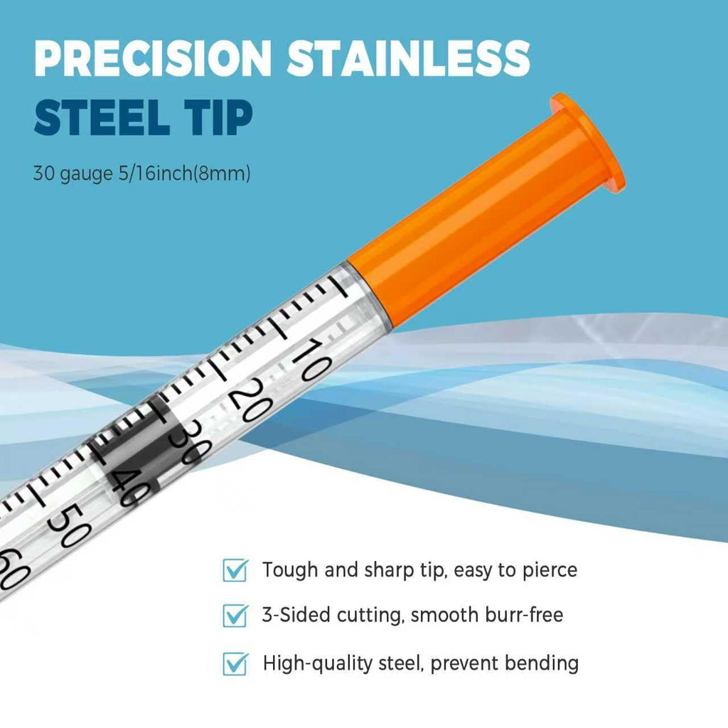 1ml/cc 30G 5/16" 8mm Scientific Lab Syringe, Pack of 100, Disposable Individual Package