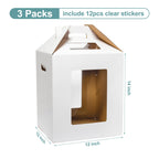 Wowxyz 3 Pack Tall Cake Boxes for Tier Cakes 12x12x14 Inch Disposable Layer Tall Baking Carrier with Window Large Tierd Bakery Take Out Transport Containers with Handle for Wedding, Birthday, Party