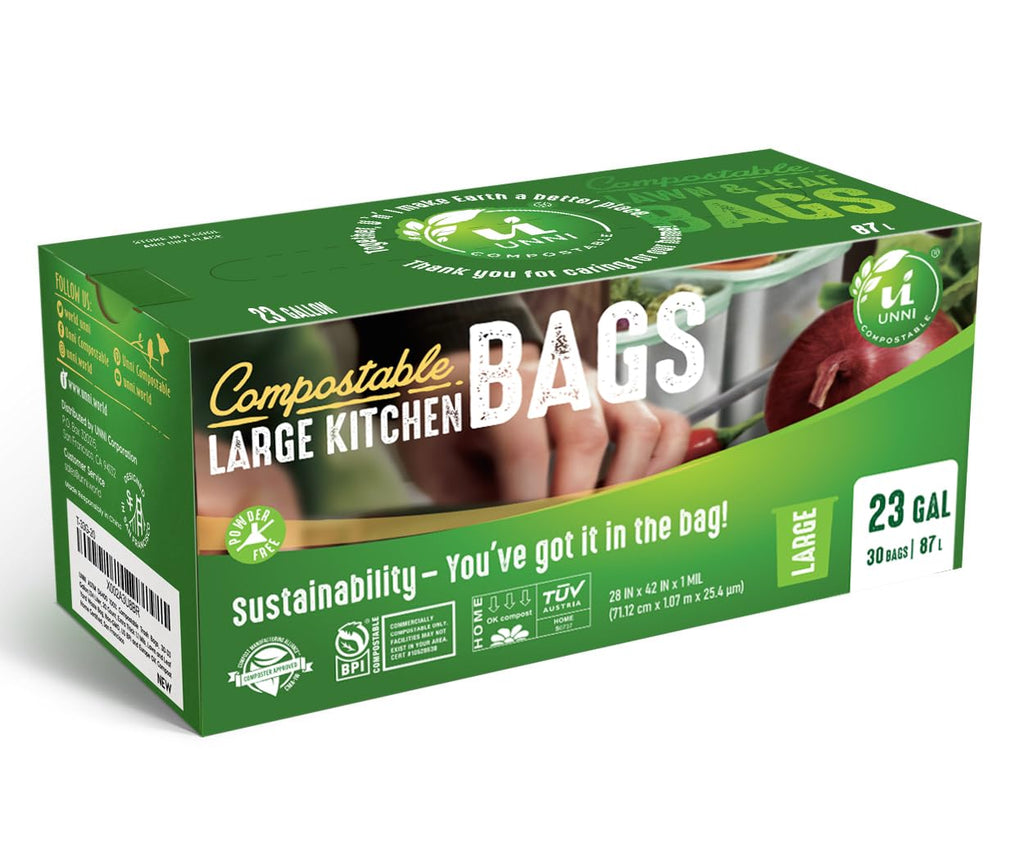 UNNI Compostable Trash Bags, 20-23 Gallon / 87 Liter, 60 Count Value Pack, Extra Thick 1.0 mil Large Bin Liners for Food Scrap, BPI, CMA & OK compost HOME Certified (Meets ASTM D6400)