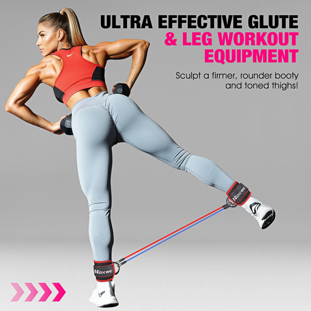 HOXWC Ankle Resistance Bands with Cuffs, Glutes Workout Equipment, Ankle Bands for Working Out, Exercise Bands for Butt Lift Women, Workout Equipment for Kickbacks Hip Gluteus Training Exercises