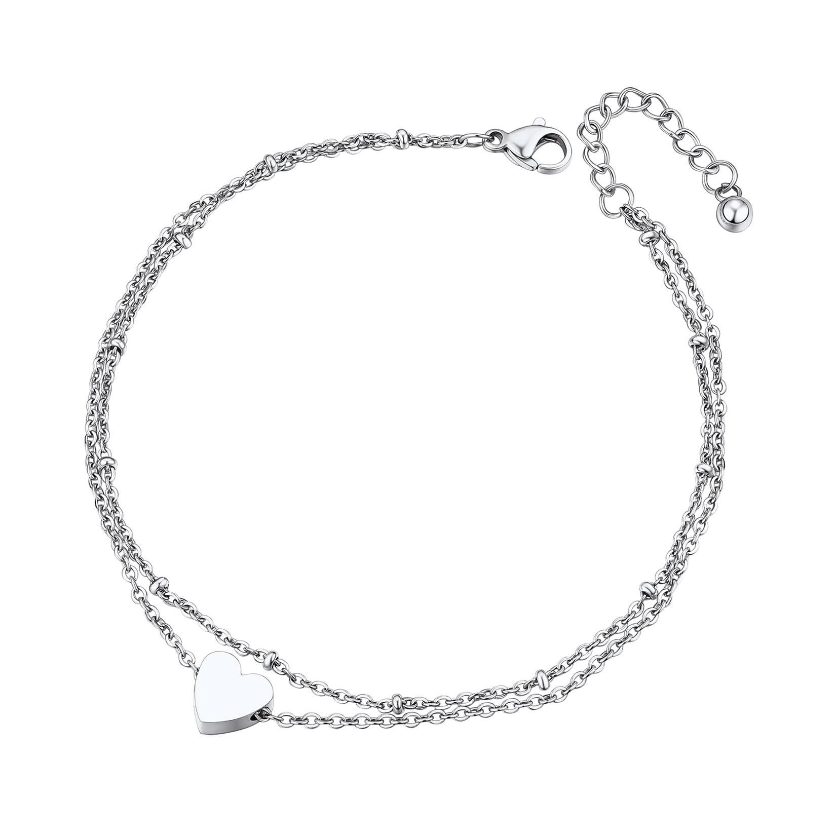 ChainsPro Anklets for Women Waterproof, Adjustable 8.5"+2" Stainless Steel Silver Ankle Bracelets for Women, Non Tarnish Layered Anklets Beach Jewelry Gifts for Swimming & Daily Wear (Send Gift Box)