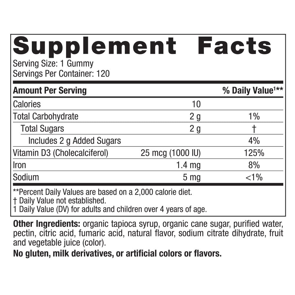 Nordic Naturals Vitamin D3 Gummies, Wild Berry - 120 Gummies - 1000 IU Vitamin D3, 1.4 mg Iron - Great Taste - Healthy Bones, Mood & Immune System Function - Non-GMO - 120 Servings