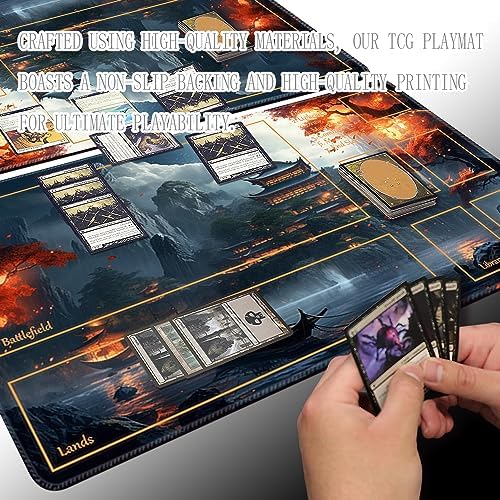 MTG Playmat Size 24x14in Free Storage Bags Non-Slip Backing, Ideal for Card Game Enthusiasts TCG Playmat Mouse Pad (Mountain Fog loft-with Zone)