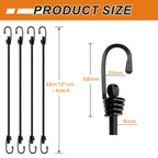 BEXSLE Bungee Cords with Hooks, Heavy Duty Outdoor Elastic Bungee Straps，No Odour Industrial Grade Bungee Rope for Securing Tarps, Luggage, Tents, Bikes or Garden Tidying 48inch 4Pcs (Black)