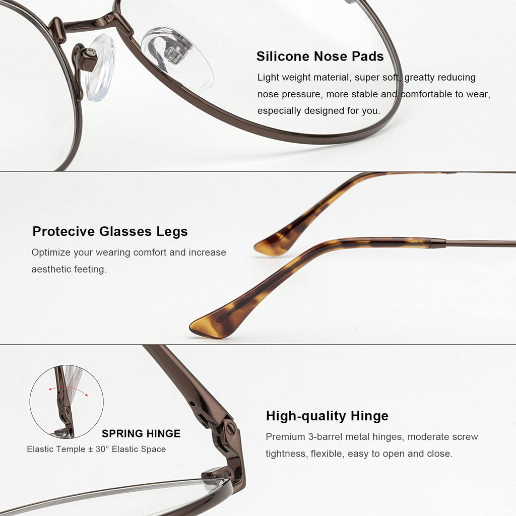 RB.Pilot Blue Light Aviator Reading Glasses for men Women Metal Frame Spring Temple