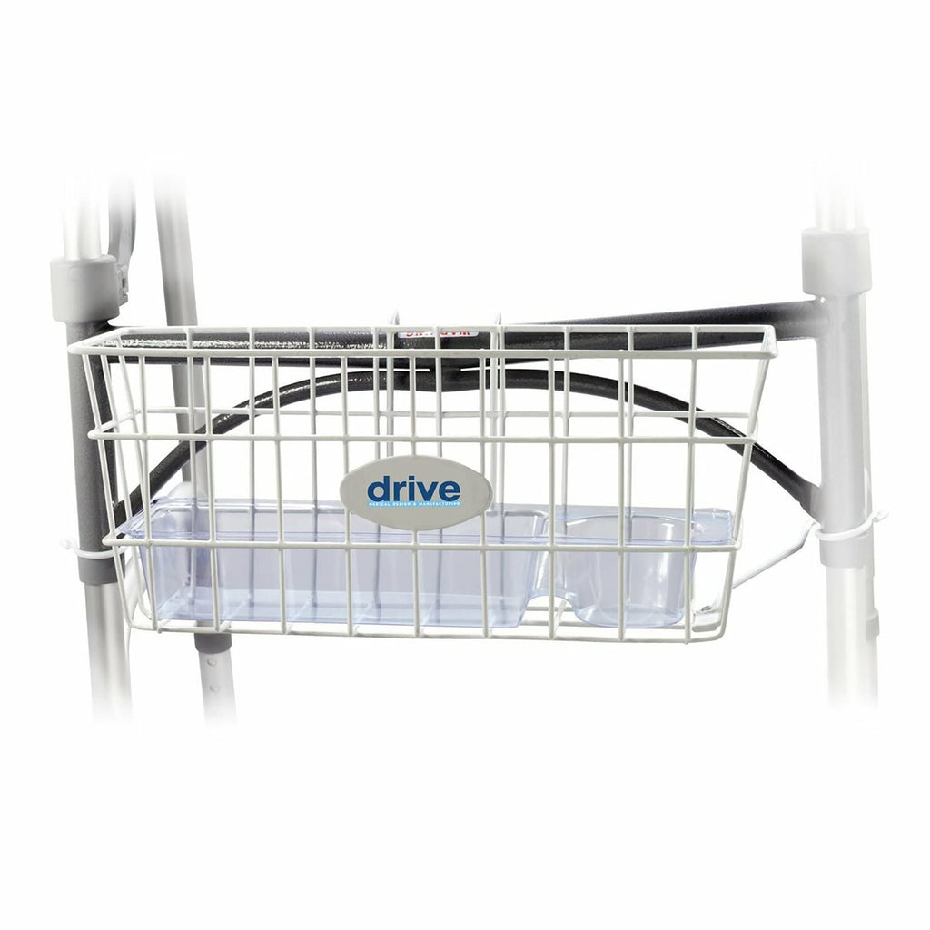 Drive Medical 10200B Walker Basket, Basket for Folding Walker with Cup Holder, White