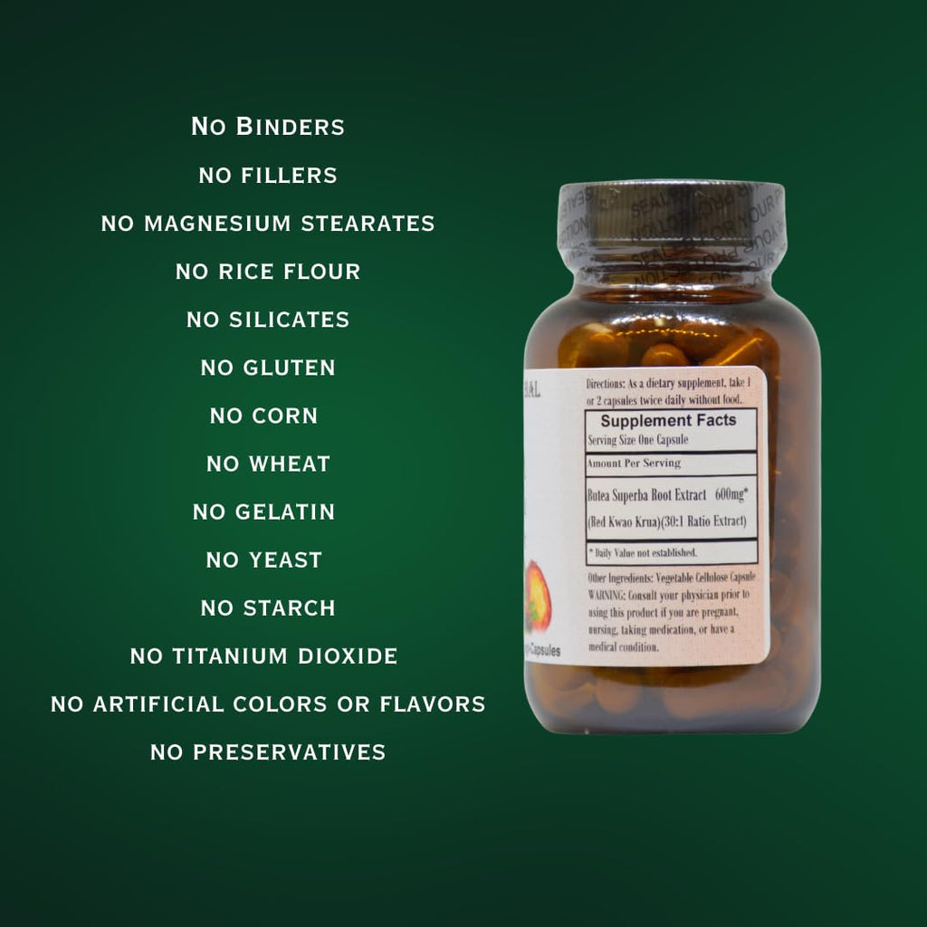 Barlowe's Herbal Elixirs Butea Superba Extract 30:1 | 600mg Per Capsule | Thai Male Vitality Herb | 60 Vegan Capsules | High Flavonoid Content | Stearate-Free, Glass Bottled