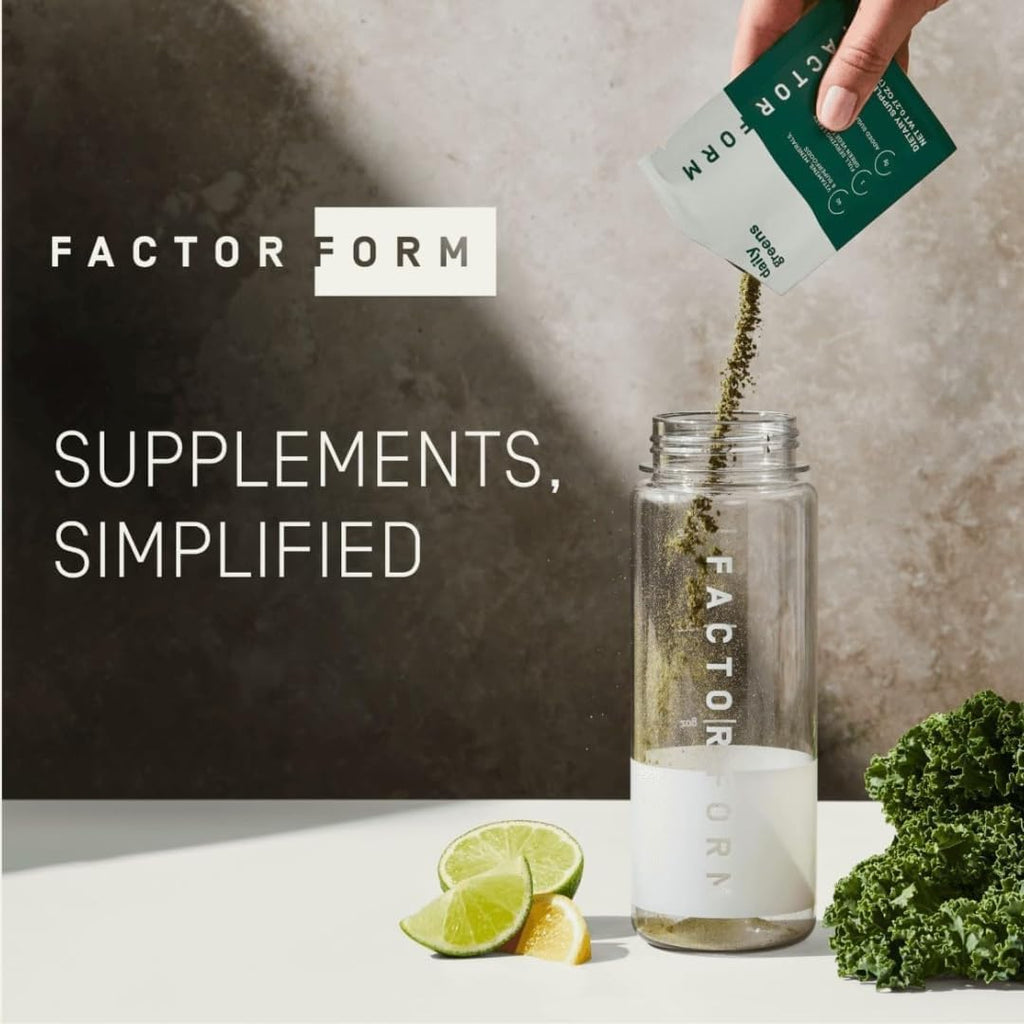 FACTOR FORM Daily Greens Superfood Powder | 5 Functional Blends for Gut Health, Energy & Immunity | Prebiotics, Probiotics, Adaptogens, B Vitamins (7 Servings, Individual Packets)