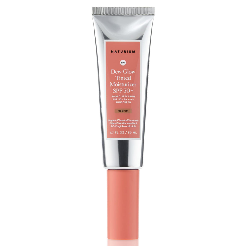 Naturium Dew-Glow Tinted Moisturizer SPF 50+ Medium, Daily Moisturizing Sunscreen & Face Primer with Tint, Skin Protector with Dewy Finish, 1.7 oz