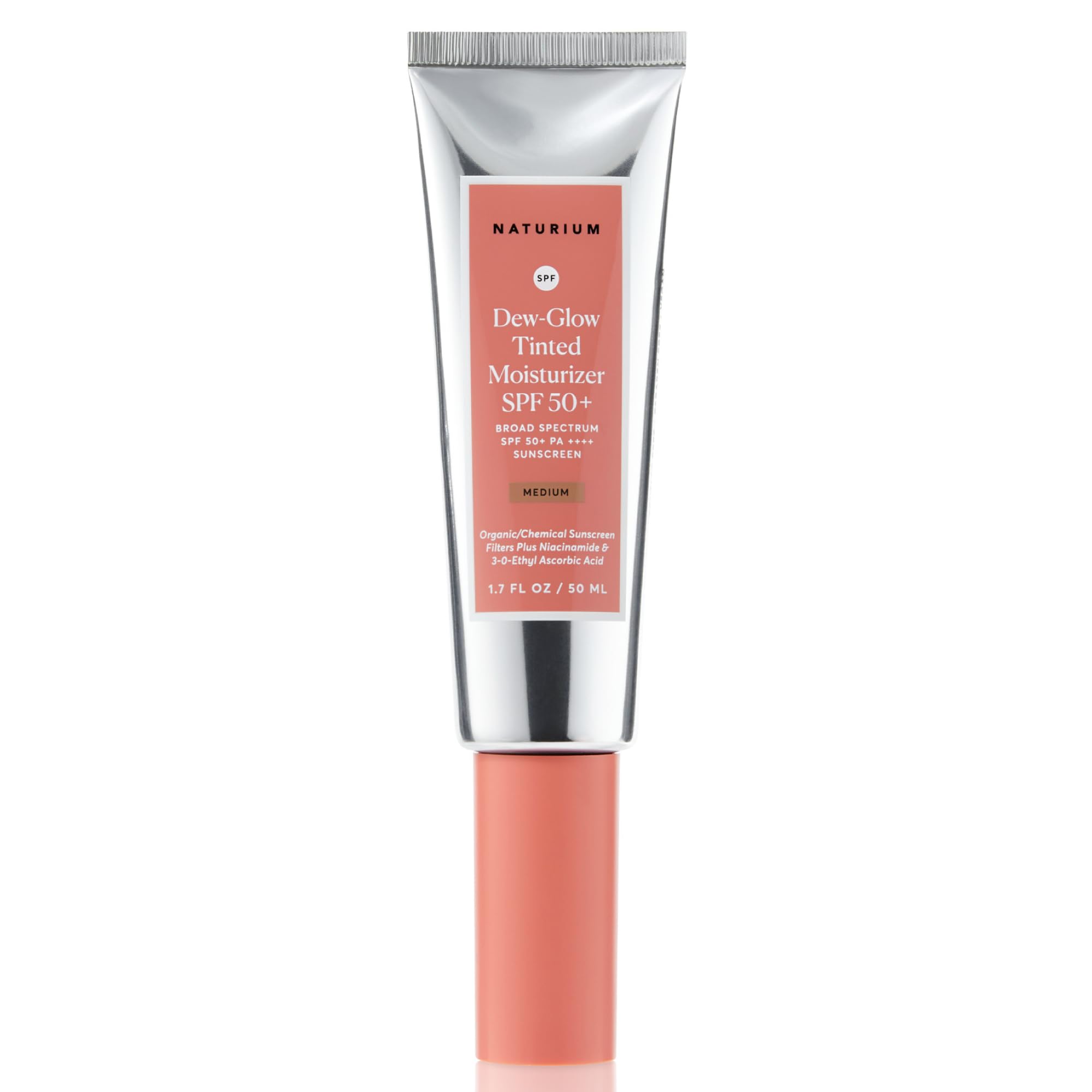 Naturium Dew-Glow Tinted Moisturizer SPF 50+ Medium, Daily Moisturizing Sunscreen & Face Primer with Tint, Skin Protector with Dewy Finish, 1.7 oz