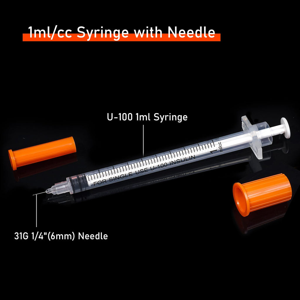 1ml 31G 1/4" 6mm Syringe, 1cc Syringes, Individually Wrapped, Pack of 100