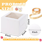 KPOSIYA 40pcs 6x6x5 inch Mini Cake Boxes with Cake Boards (20 Boxes & 20 Boards), 6 inch Small Cake Boxes with Lids，Cajas de mini pastel Bakery Boxes with Window for Christmas Thanksgiving