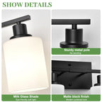 MOKATNG 4-Light Bathroom Light Fixtures, Vanity Light with Milky White Shades, Matte Black Bathroom Light Fixtures Over Mirror, Modern Bathroom Wall Lamp for Mirror Living Room Cabinet Bedroom