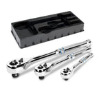 DURATECH 3-Piece Drive Ratchet, 1/4", 3/8", 1/2" 90-Tooth Quick-Release Ratchet Wrench, Reversible, Cr-V Made, Full Polished - with Plastic Insert Storage Box, Gifts for Men, Women, Dad