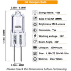 Vinaco G4 Halogen Bulb 12V 10W 2800K Warm White for Cabinet Lighting