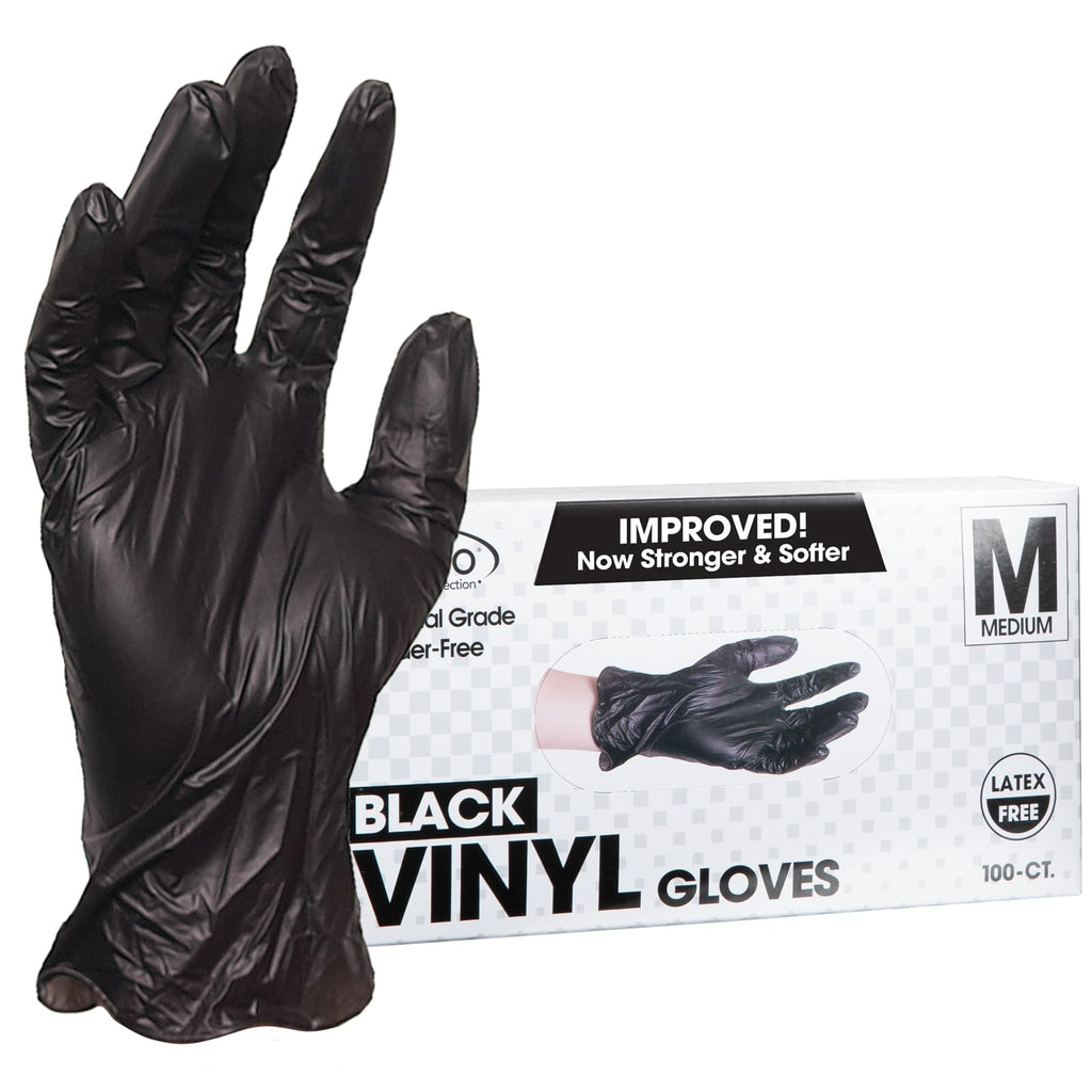 ForPro Disposable Vinyl Gloves, Black, Industrial Grade, Powder-Free, Latex-Free, Non-Sterile, Food Safe, 2.75 Mil. Palm, 3.9 Mil. Fingers, Medium, (Pack of 300)