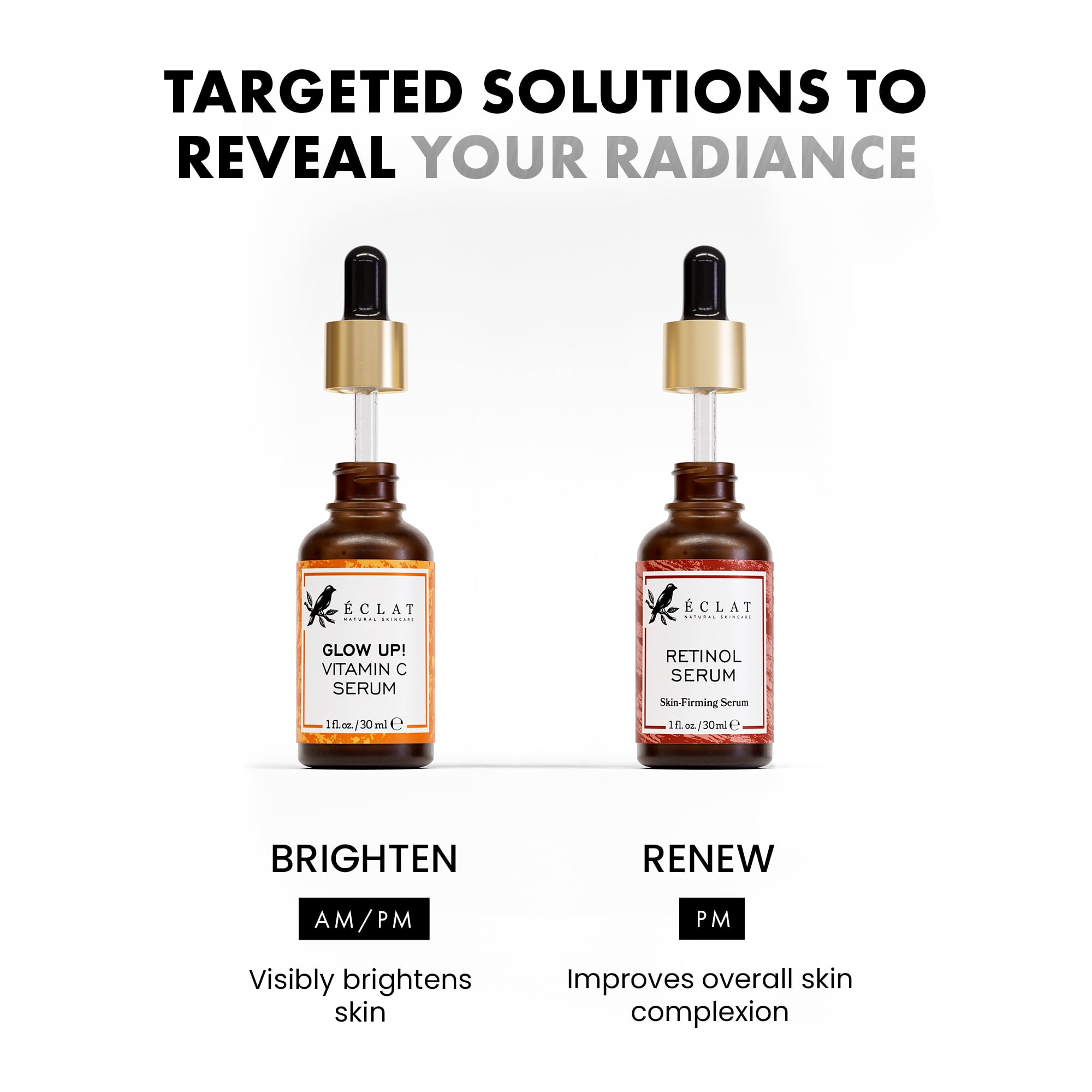 Eclat Skincare Face Serum Set – Vitamin C & Retinol Serum for Face - Anti Wrinkle, Dark Spots, Hydrating Facial Routine – 2 Pack Anti Aging Skin Care Set