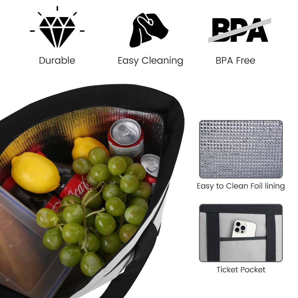 mosago Commercial Insulated Food Delivery Bag 39L, Grocery Tote Bag, Grey