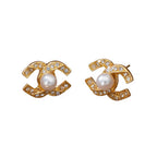 IvoryHaid Golden Pearl Stud Earrings for Women, Cubic Zirconia Paved Designer Style Earrings with faux Pearl, Elegant Luxury Fashion Jewelry idea for Women