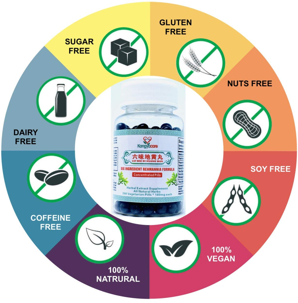 Kangyacare Liu Wei Di Huang Wan 六味地黄丸 - Six Ingredient Rehmannia Formula -Energy & Immune Boost, Balances Hormones, Lipids & Blood Pressure -Support Cardiovascular -All Natural -400 Ct (2 Bottles)