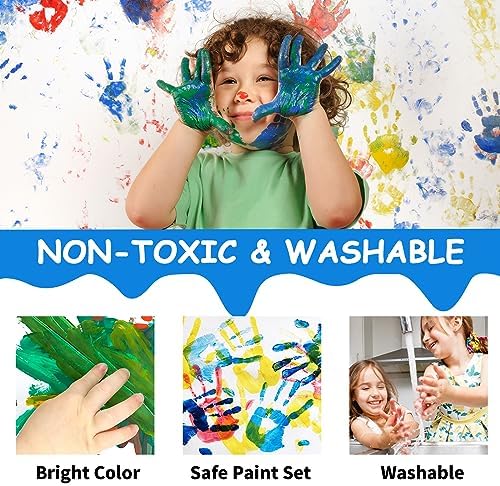ABEIER Washable Finger Paint Kit for Toddlers, 12 Colors with Paint Tools, Safe Non-Toxic, Baby Safe Paint for Hand and Feet, Mess Free Art Supplies for Kids, DIY Crafts, Kids Gifts, Ages 3+