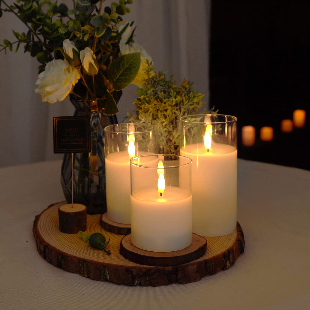 Amagic White Glass Flameless LED Candles Battery Operated with Remote Timer