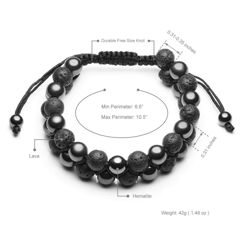 Jovivi 4pcs Mens Lava Rock Stone Essential Oil Bracelet Tiger Eye Agate Beads Double Layer Bracelets Macrame Adjustable Braided