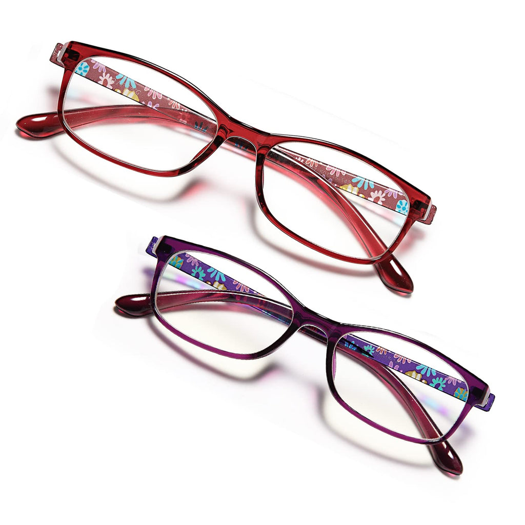 EYEURL 2 Pack Reading Glasses for Women Blue Light Blocking Computer Readers 1.50 Rectangular Frames Lightweight TR90 Anti Glare Eyestrain