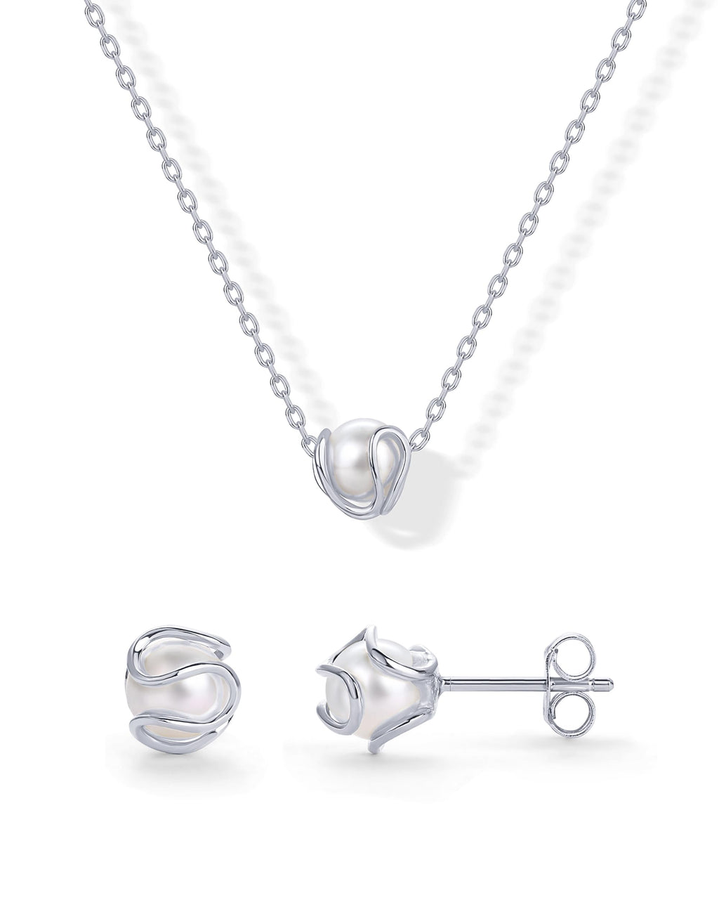 PAVOI Pearl Pendant Stud Earring Set for Women, White Gold, Size 6.8MM, W