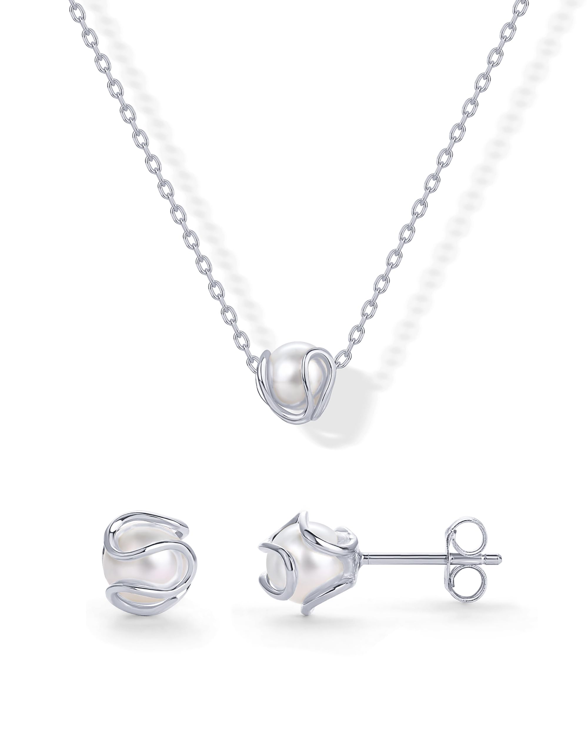 PAVOI Pearl Pendant Stud Earring Set for Women, White Gold, Size 6.8MM, W